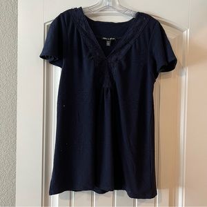 Cable & Gauge V-Neck Crochet Pattern Navy Blue Blouse. Never Worn!!